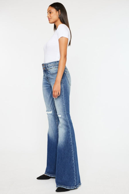 Kancan High Rise Wide Waistband Flare Jeans - S. M. & Co.