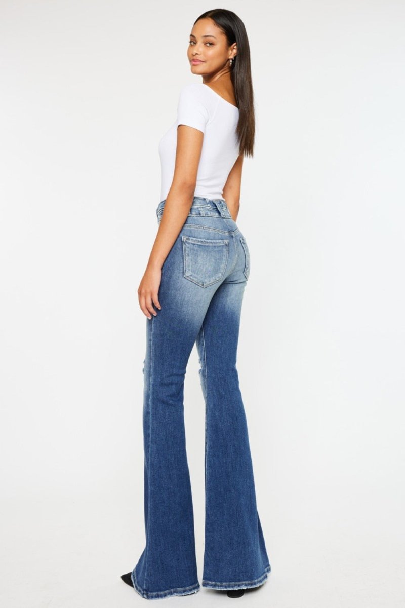 Kancan High Rise Wide Waistband Flare Jeans - S. M. & Co.