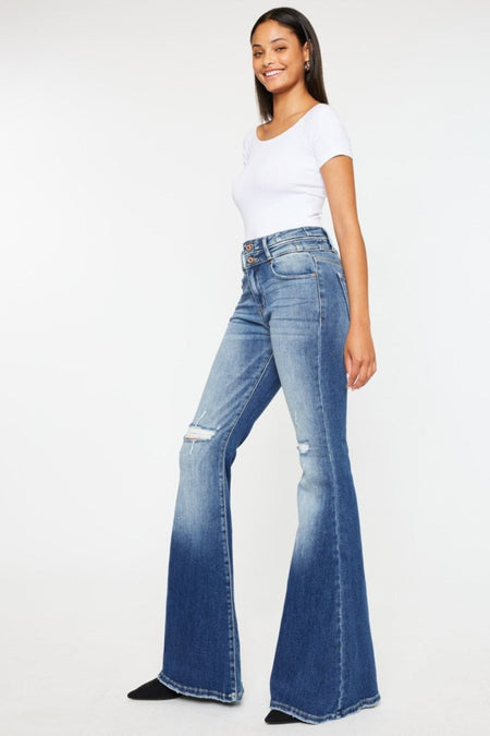 Kancan High Rise Wide Waistband Flare Jeans - S. M. & Co.