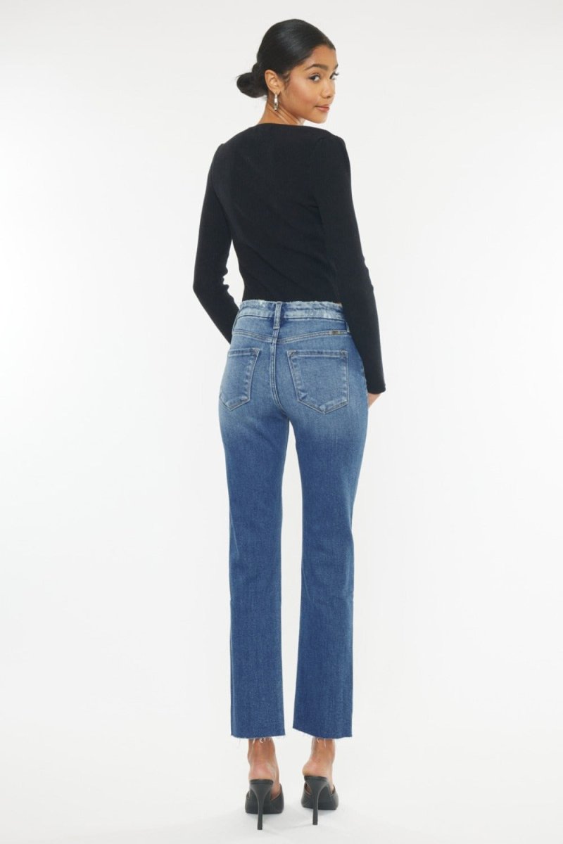 Kancan High Rise Wide Waistband Slim Straight Jeans - S. M. & Co.