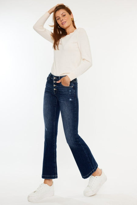 Kancan Mid Rise Button Fly Flare Jeans - S. M. & Co.