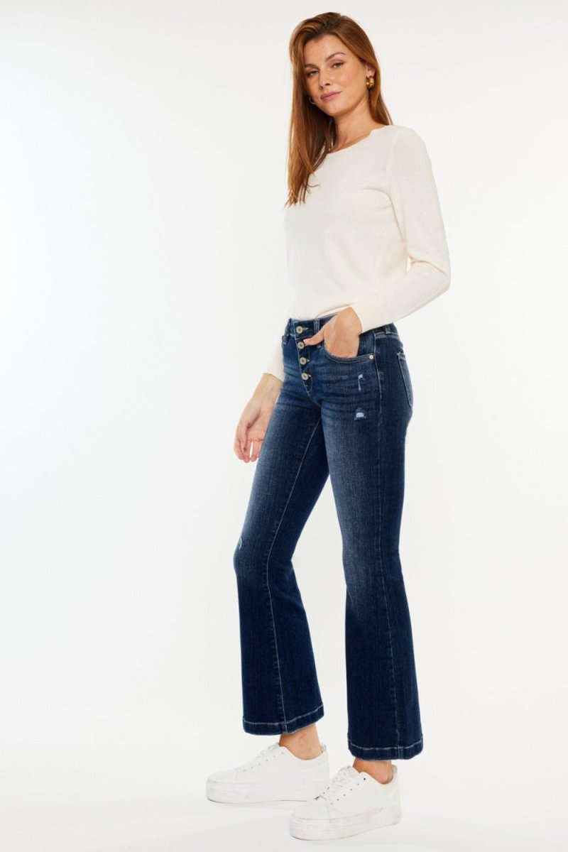 Kancan Mid Rise Button Fly Flare Jeans - S. M. & Co.