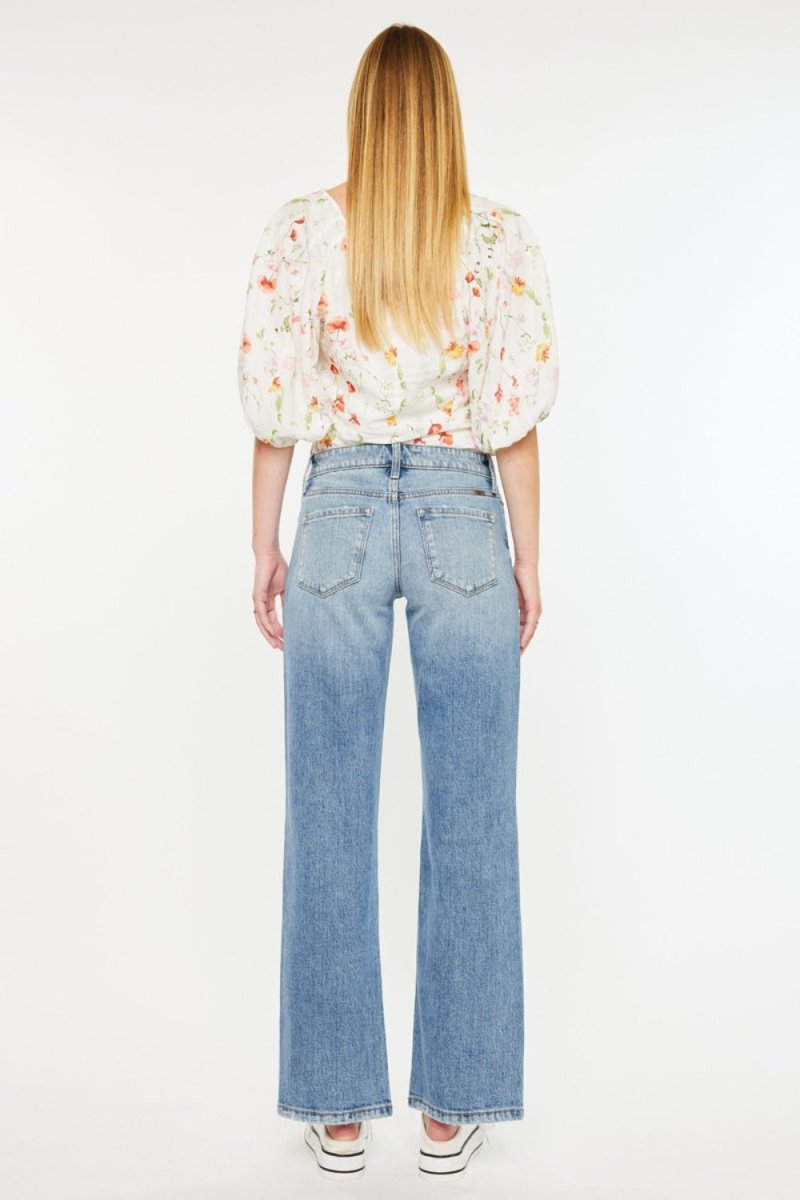 Kancan Mid Rise Frayed Hem Straight Jeans - S. M. & Co.