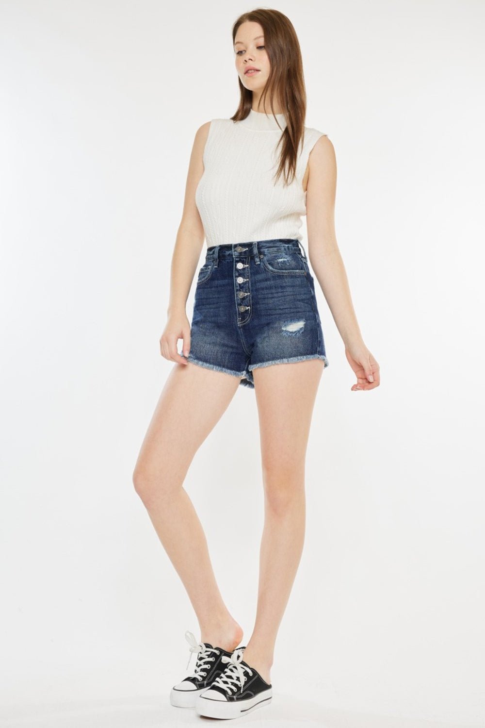 Kancan Raw Hem Button Fly Denim Shorts - AnAs Market