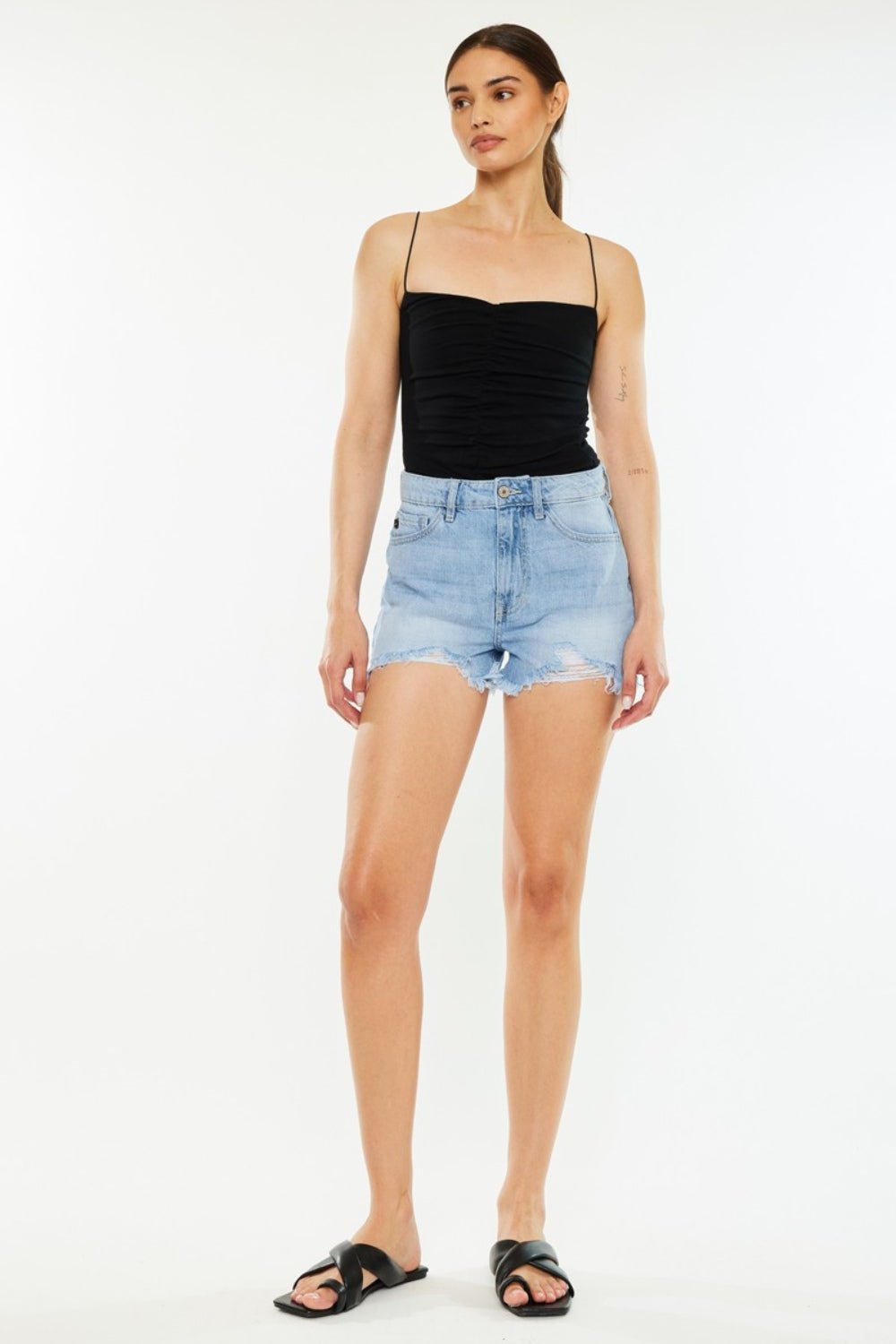 Kancan Raw Hem Distressed High Waist Denim Shorts - S. M. & Co.