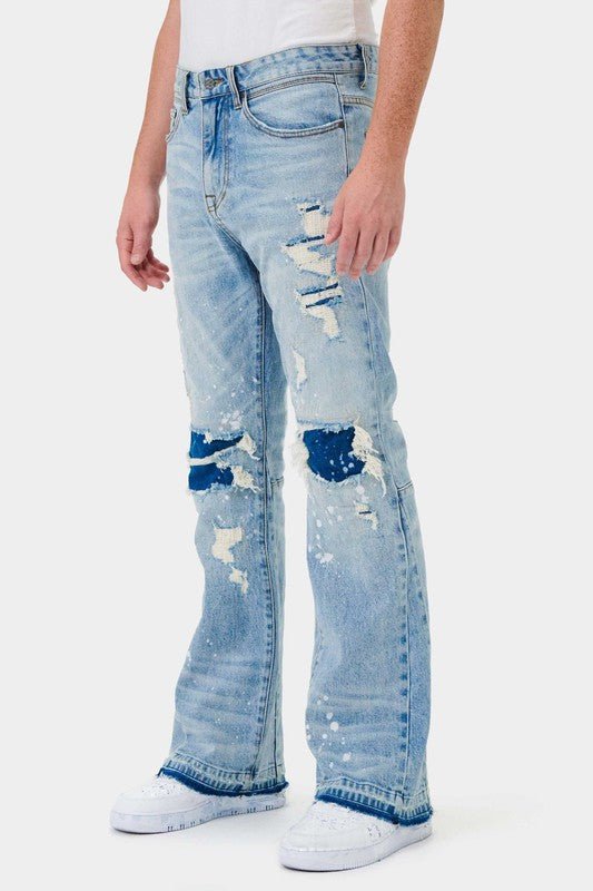 Knee Destroyed Slim Flare Denim - S. M. & Co.