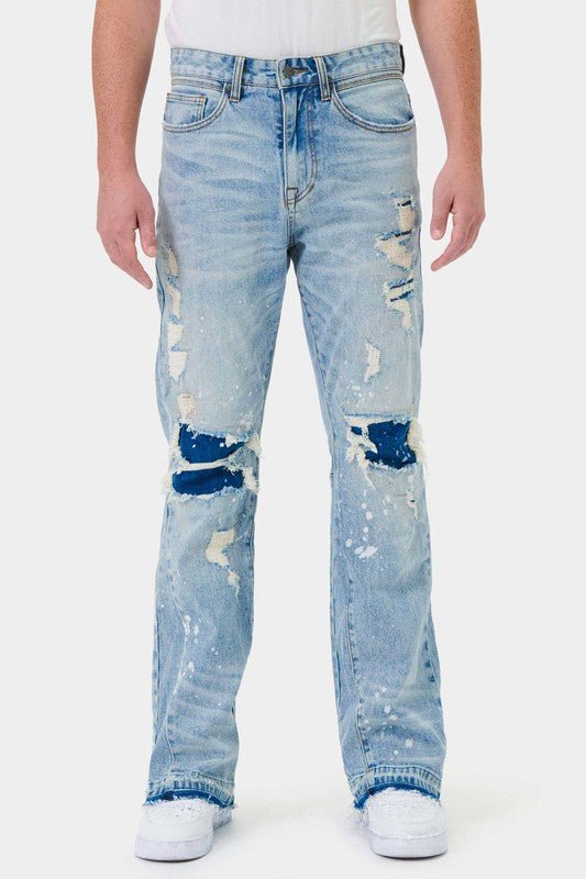 Knee Destroyed Slim Flare Denim - S. M. & Co.