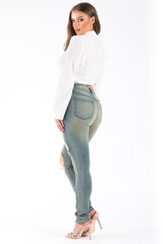 Kylie Skinny Jean in Sand - S. M. & Co.