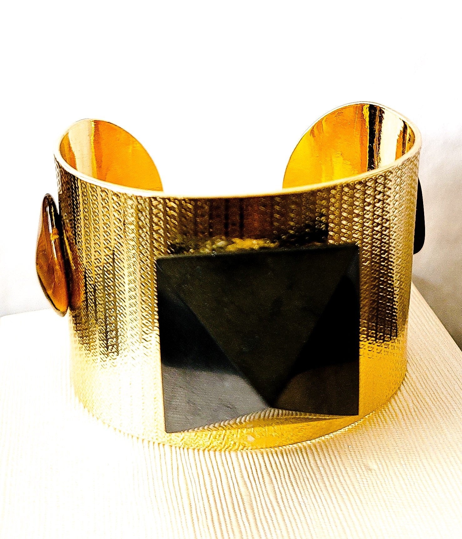 Large Gold Brass Shungite Bangle