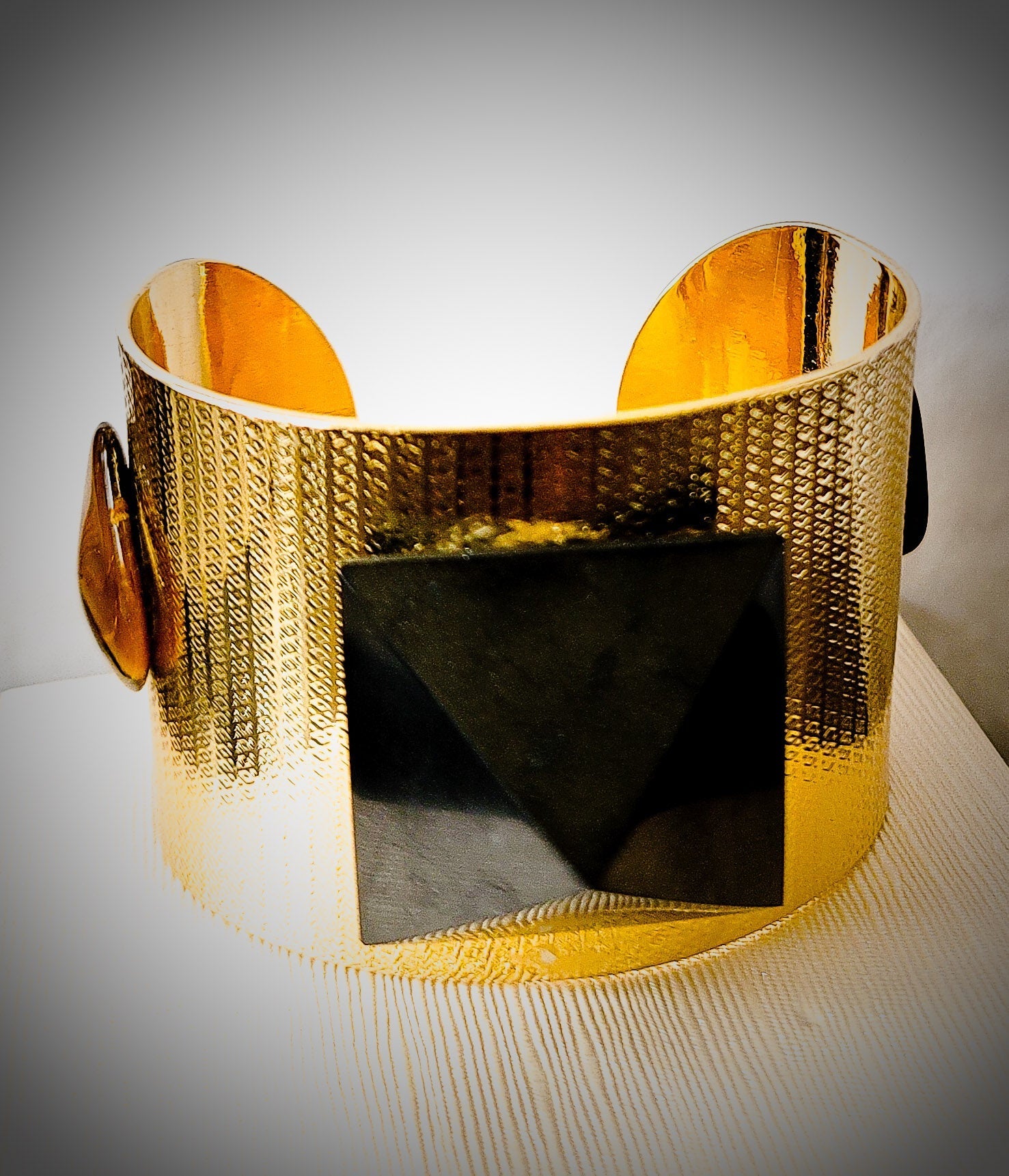 Large Gold Brass Shungite Bangle