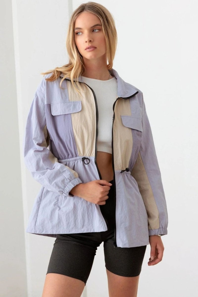 Le Lis Color Block Collared Wind Breaker Jacket - S. M. & Co.