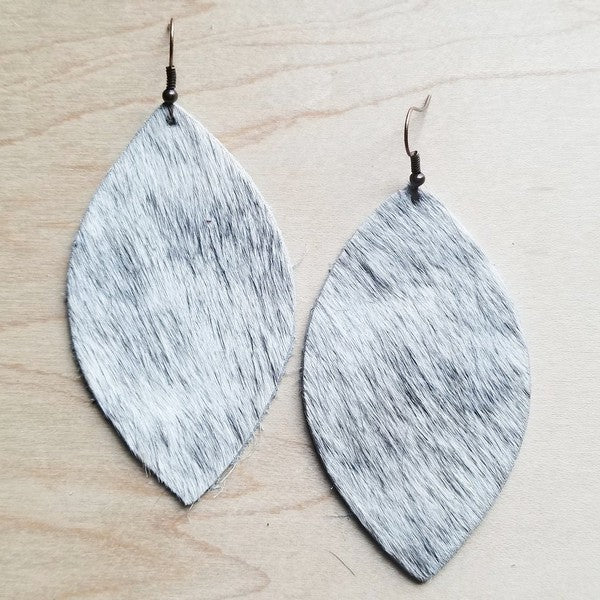 Leather Oval Earrings in White and Gray Hair - S. M. & Co.