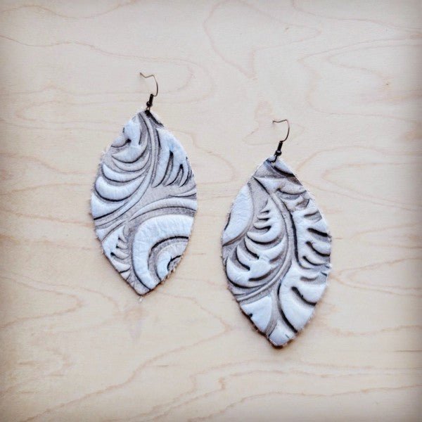 Leather Oval Earrings - Sandy White Floral - S. M. & Co.