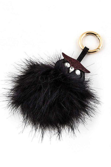 Leather Owl Fur Pom Key Charm - S. M. & Co.