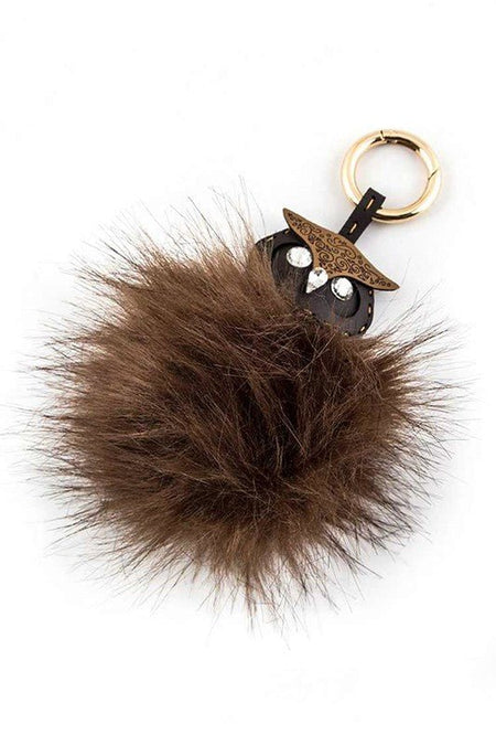 Leather Owl Fur Pom Key Charm - S. M. & Co.