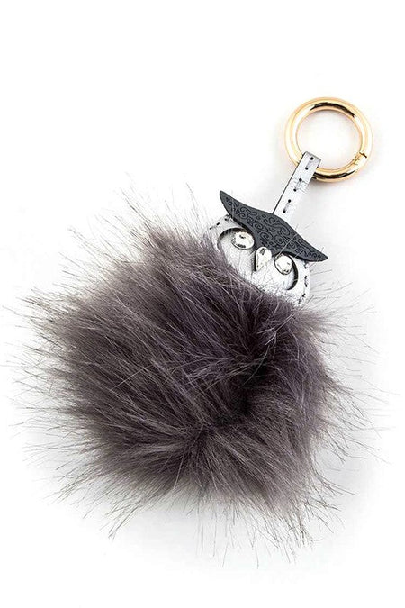 Leather Owl Fur Pom Key Charm - S. M. & Co.