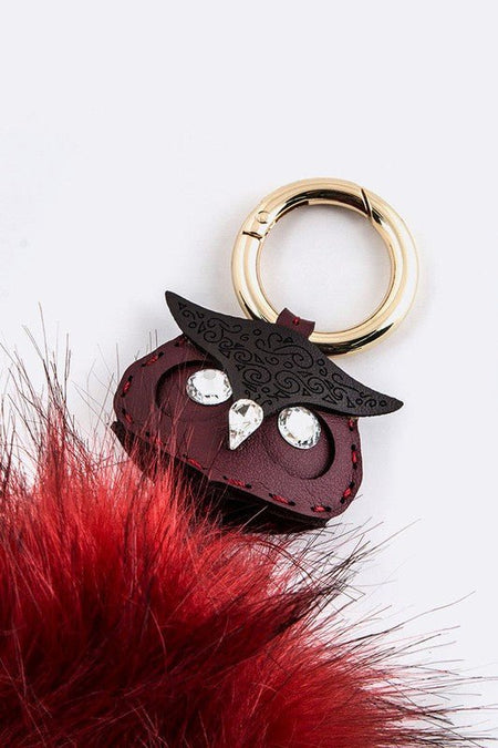 Leather Owl Fur Pom Key Charm - S. M. & Co.