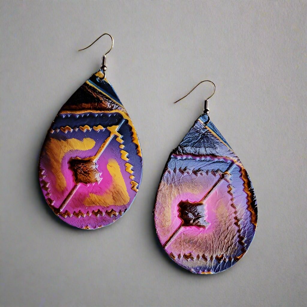 Leather Teardrop Earring - Magenta Navajo - S. M. & Co.