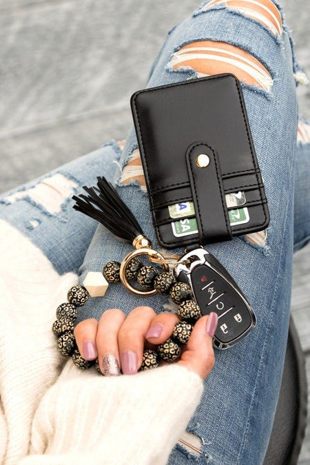 Leopard Beaded Key Ring Wallet Bracelet - S. M. & Co.