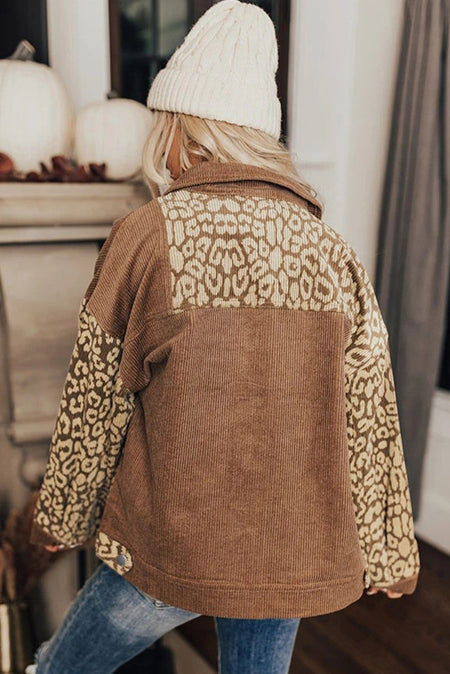 Leopard Button Up Drop Shoulder Jacket - S. M. & Co.