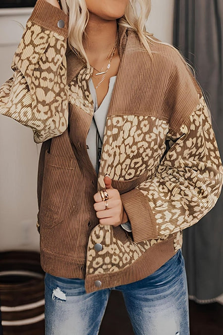 Leopard Button Up Drop Shoulder Jacket - S. M. & Co.