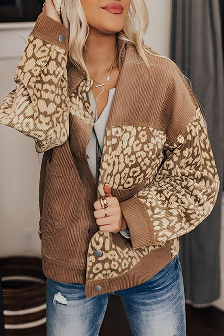 Leopard Button Up Drop Shoulder Jacket - S. M. & Co.