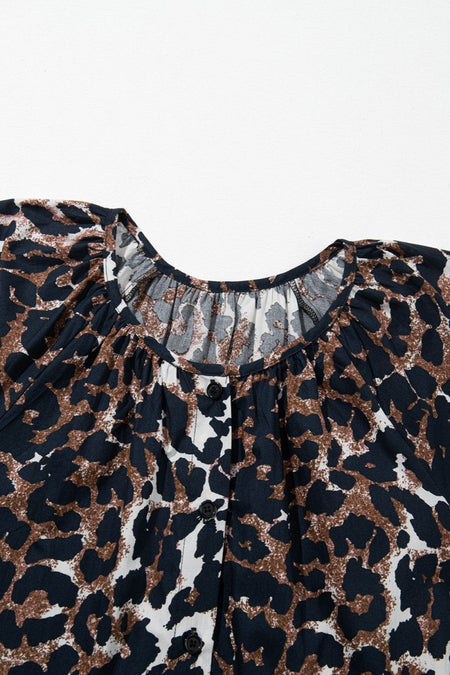 Leopard Button Up Half Sleeve Mini Dress - S. M. & Co.