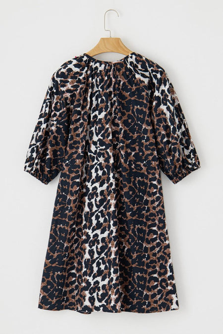 Leopard Button Up Half Sleeve Mini Dress - S. M. & Co.