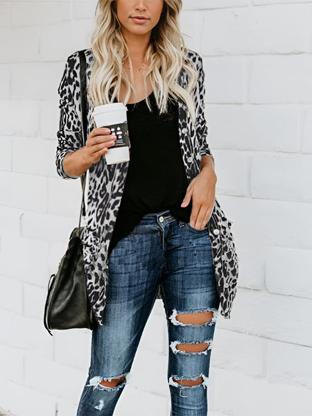 Leopard Button Up Long Sleeve Cardigan - S. M. & Co.