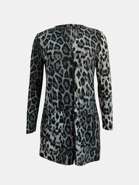 Leopard Button Up Long Sleeve Cardigan - S. M. & Co.