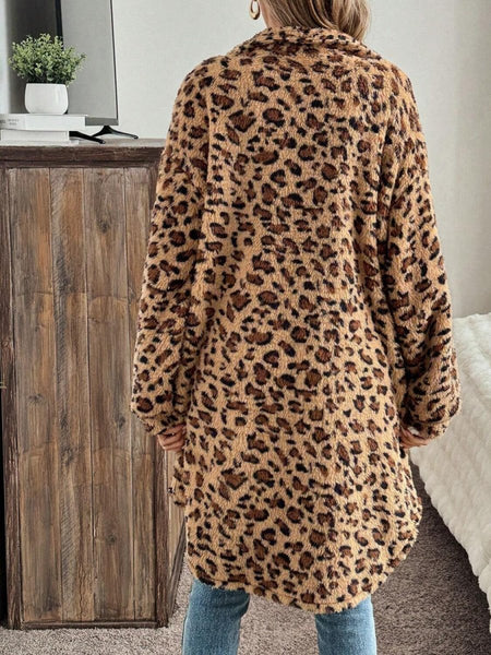 Leopard Button Up Long Sleeve Fuzzy Coat - S. M. & Co.