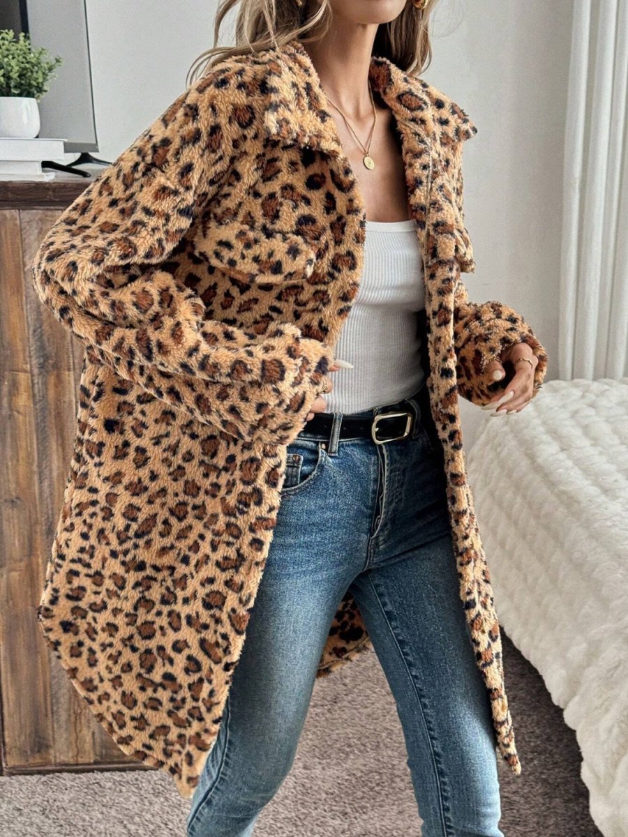 Leopard Button Up Long Sleeve Fuzzy Coat - S. M. & Co.