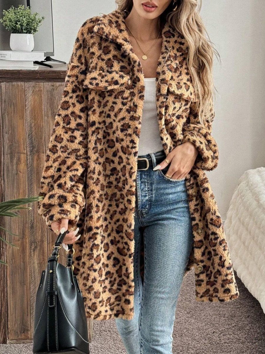 Leopard Button Up Long Sleeve Fuzzy Coat - S. M. & Co.