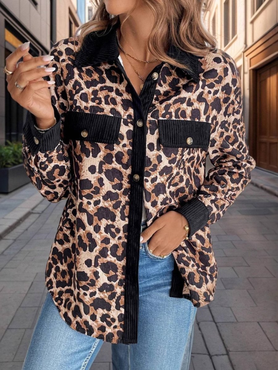 Leopard Collared Neck Button Up Shacket - S. M. & Co.