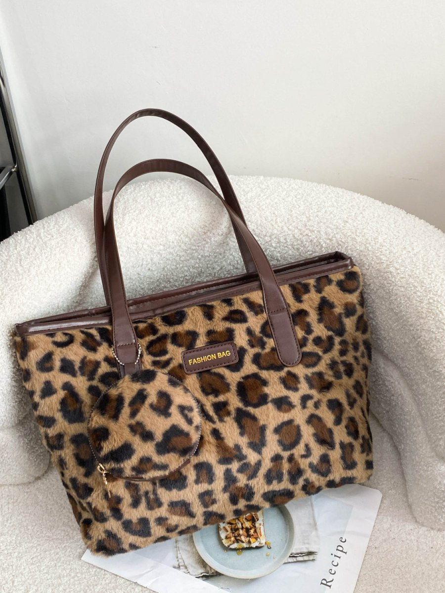 Leopard Faux Fur Tote Bag with Coin Purse - S. M. & Co.