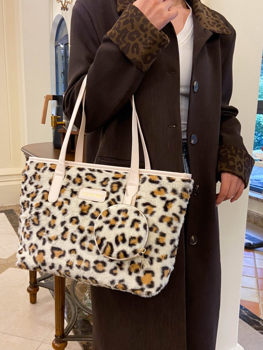 Leopard Faux Fur Tote Bag with Coin Purse - S. M. & Co.