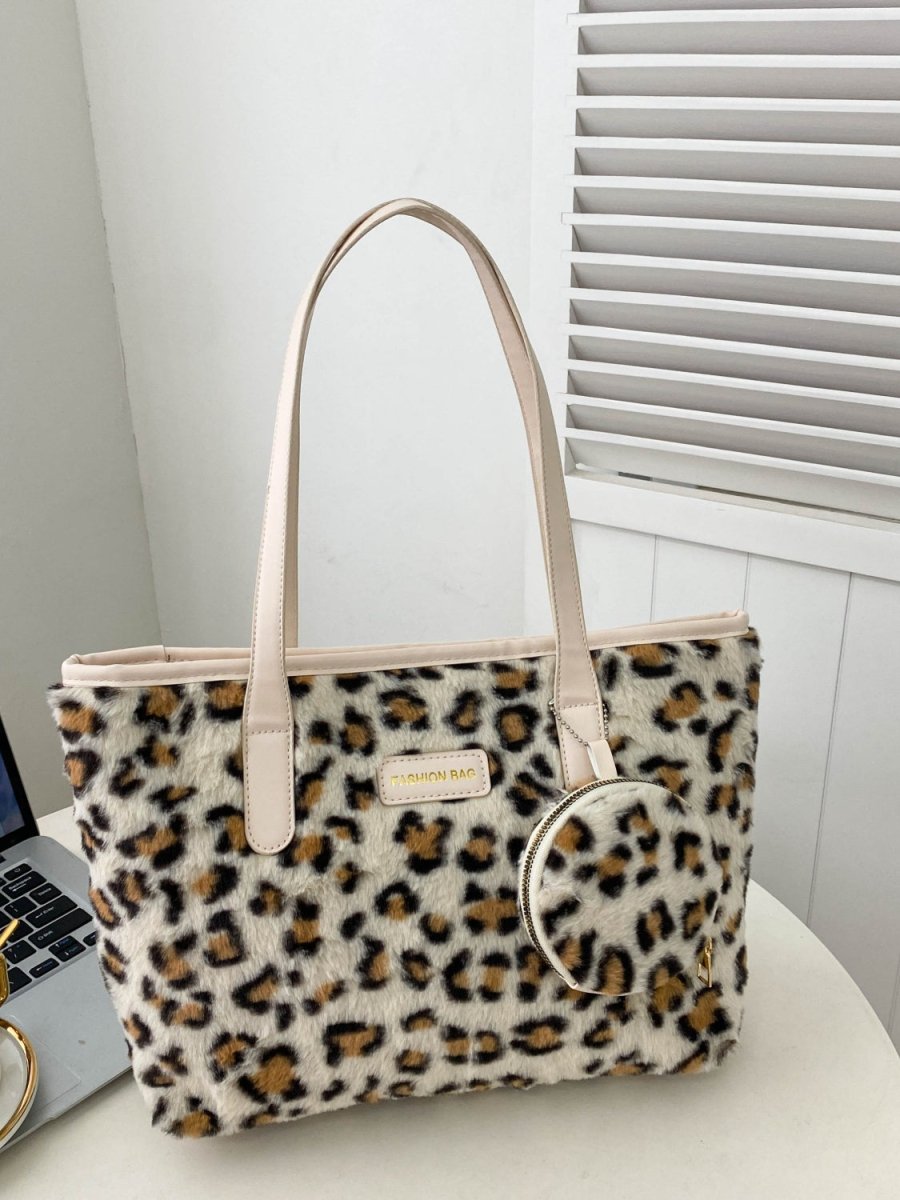 Leopard Faux Fur Tote Bag with Coin Purse - S. M. & Co.