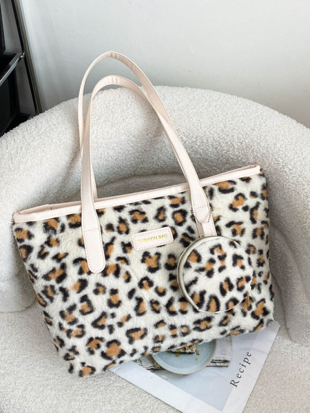 Leopard Faux Fur Tote Bag with Coin Purse - S. M. & Co.