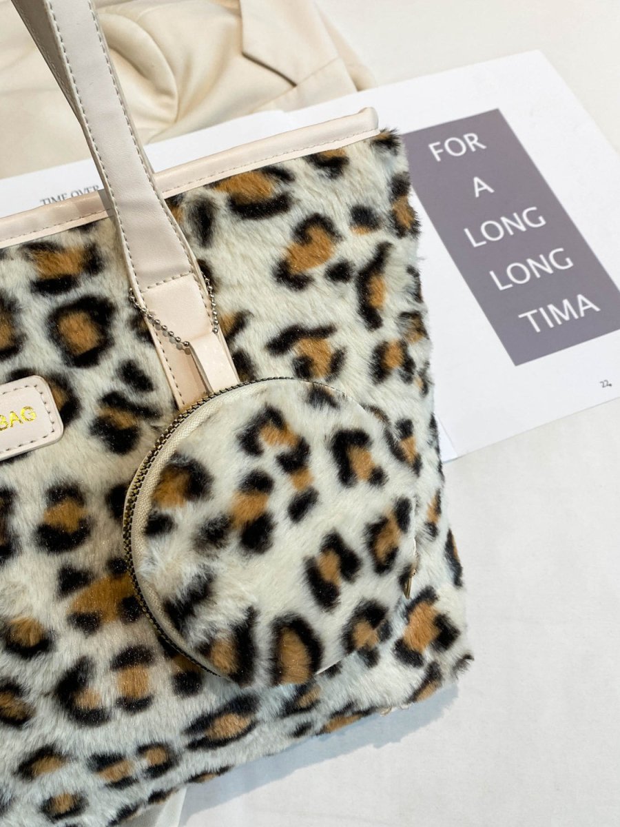 Leopard Faux Fur Tote Bag with Coin Purse - S. M. & Co.