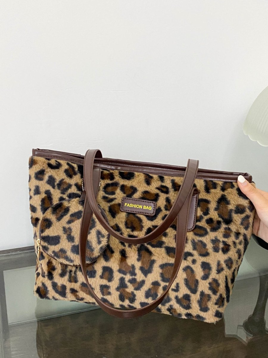 Leopard Faux Fur Tote Bag with Coin Purse - S. M. & Co.