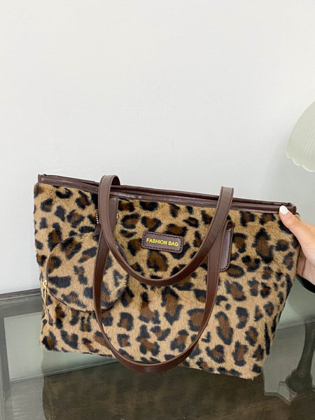 Leopard Faux Fur Tote Bag with Coin Purse - S. M. & Co.