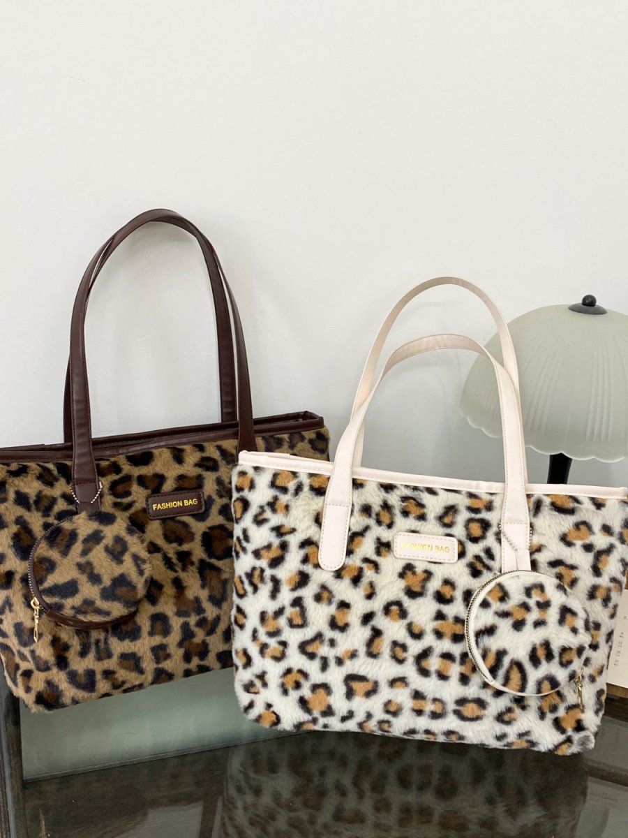 Leopard Faux Fur Tote Bag with Coin Purse - S. M. & Co.