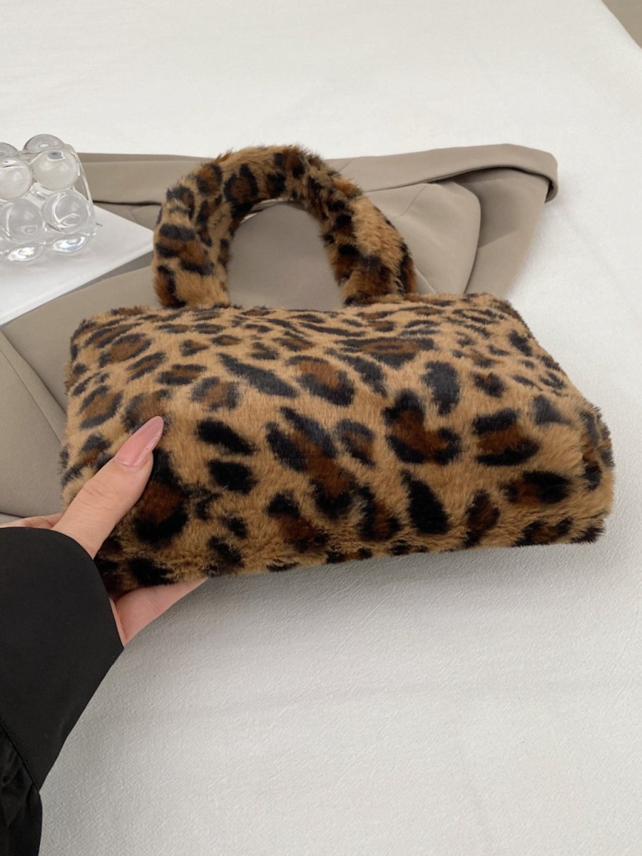 Leopard Fluff Handbag with Zip - S. M. & Co.