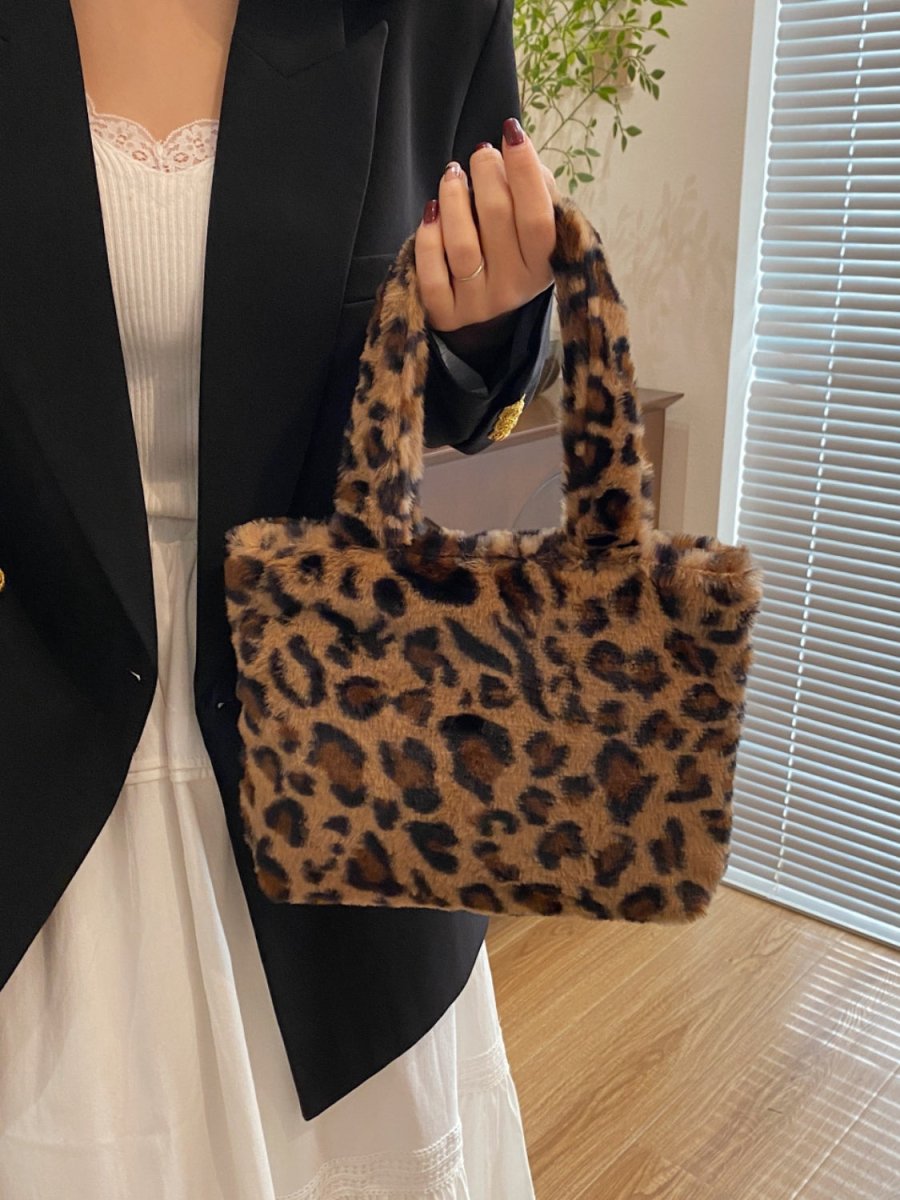 Leopard Fluff Handbag with Zip - S. M. & Co.