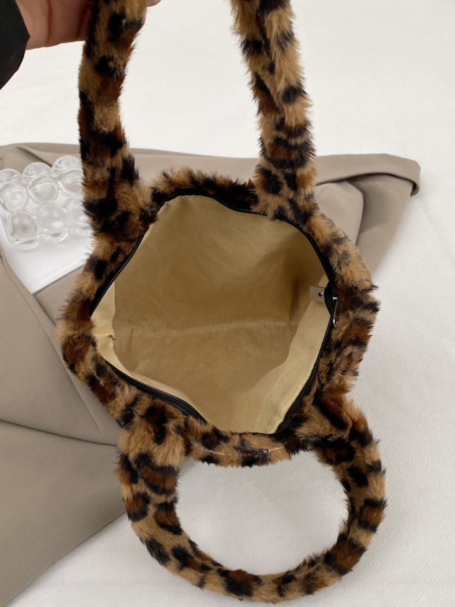 Leopard Fluff Handbag with Zip - S. M. & Co.