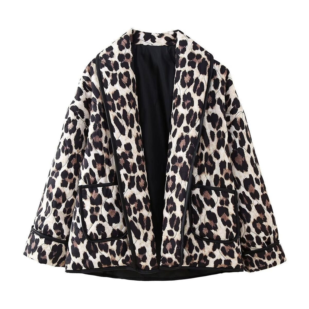 Leopard Open Front Long Sleeve Outerwear - S. M. & Co.