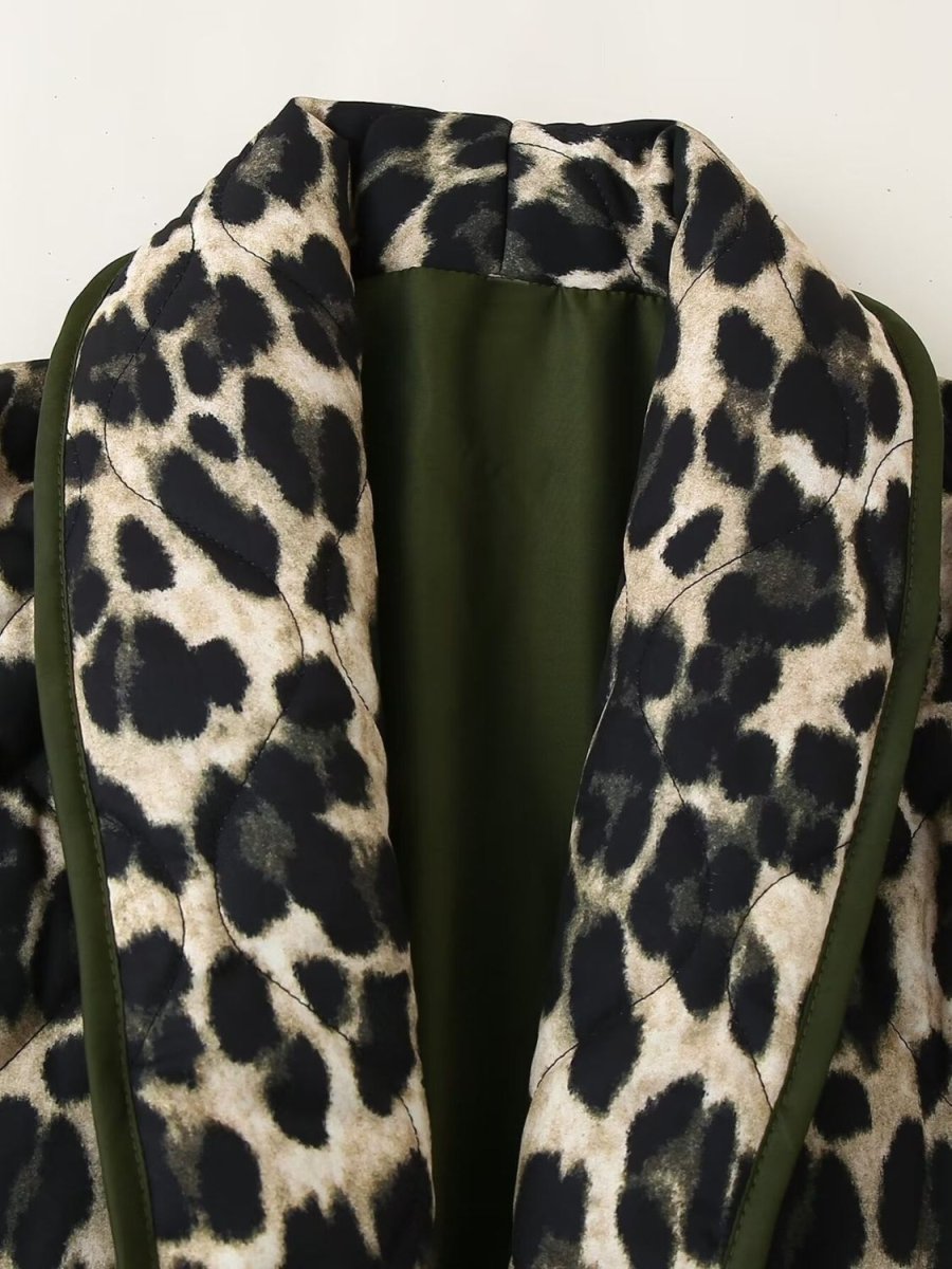 Leopard Open Front Long Sleeve Outerwear - S. M. & Co.