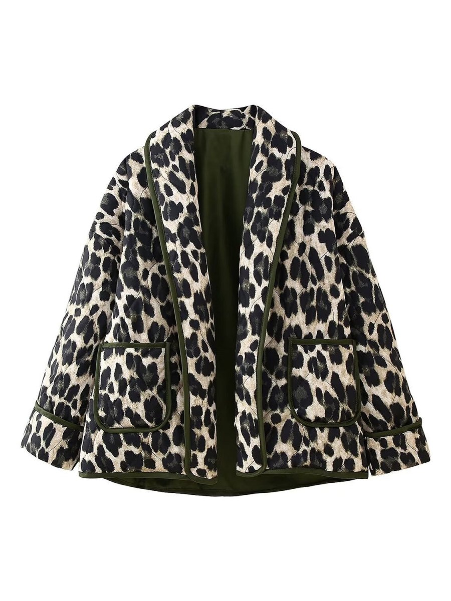 Leopard Open Front Long Sleeve Outerwear - S. M. & Co.