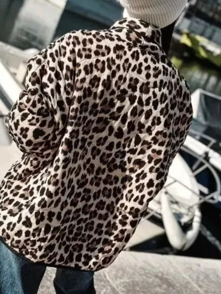 Leopard Open Front Long Sleeve Outerwear - S. M. & Co.