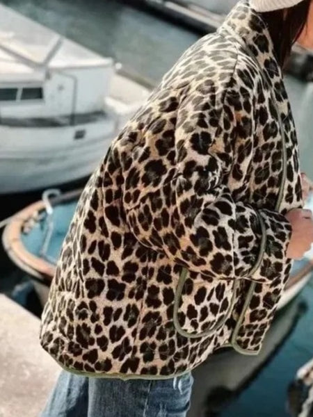 Leopard Open Front Long Sleeve Outerwear - S. M. & Co.